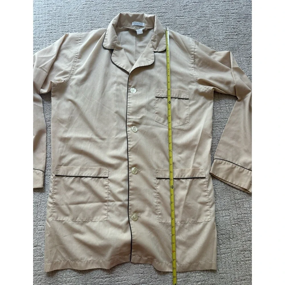 Vintage Christian Dior Monsieur Pajama Top Men's L Long Beige Button Up Dapper